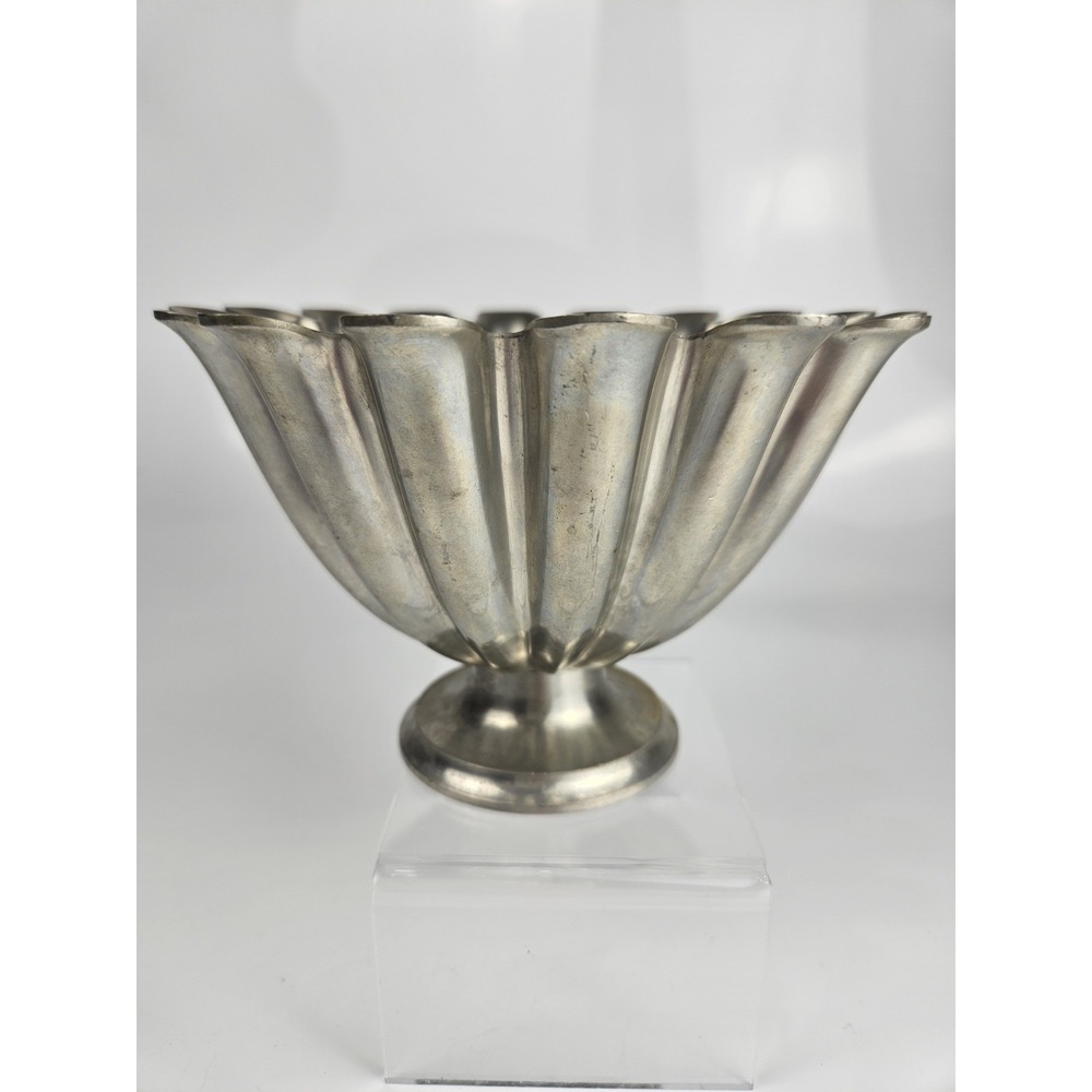Scalloped Pedestal Pewter Bowl Model 1228 by Just Andersen Art Deco Denmark - Picture 5 of 11